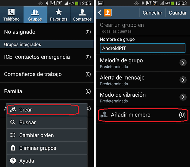 gestionar grupo samsung galaxy s4
