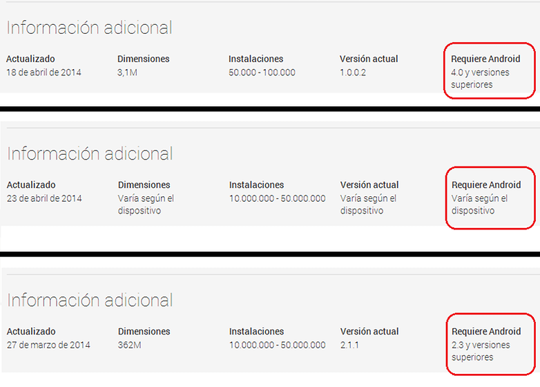 compatibilidad aplicacion android