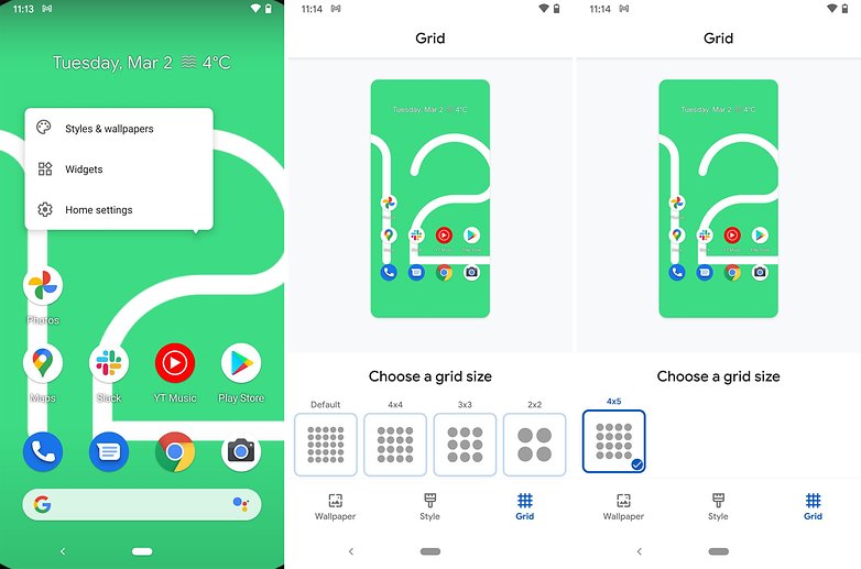 Interfaz de usuario de Android 12 grid