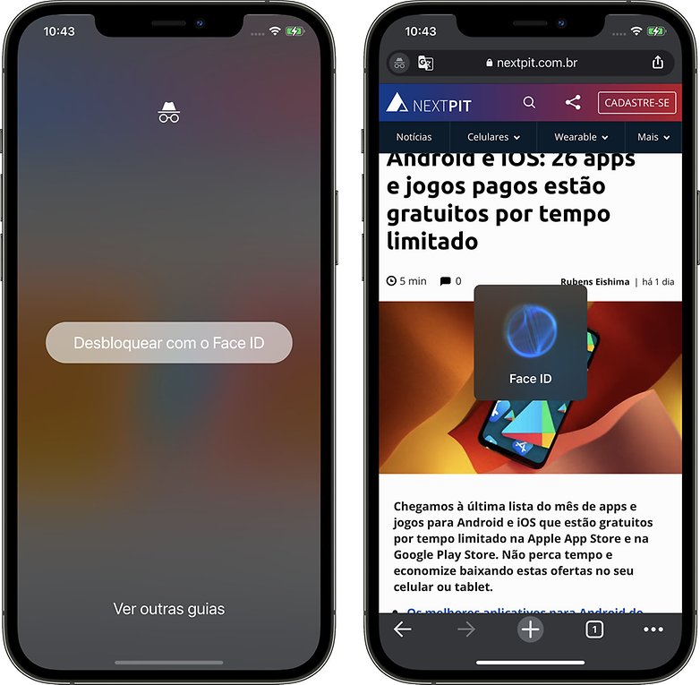 Chrome iOS incognito tab face ID PT BR ativo