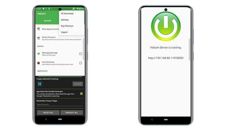 You can also download your backups with Helium. Screenshots of the final phase of backing up with Helium app