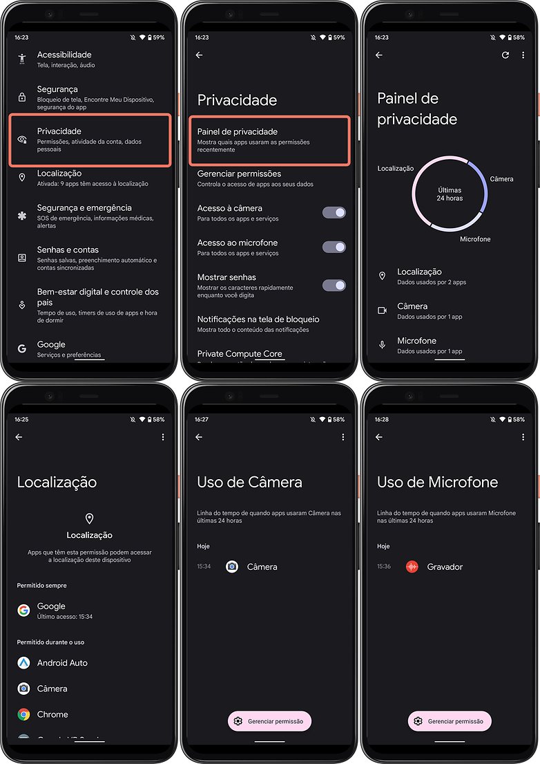 Painel privacidade android 12