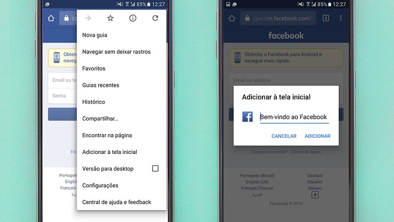 facebook atalho tela