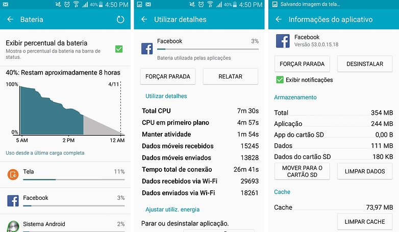facebook consumo dados bateria