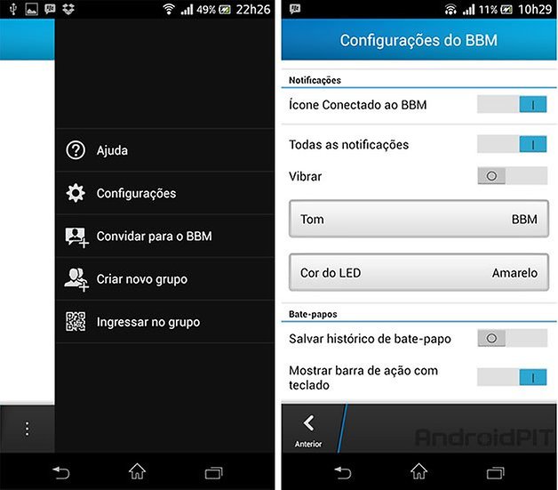 BBM App Android configuracoes