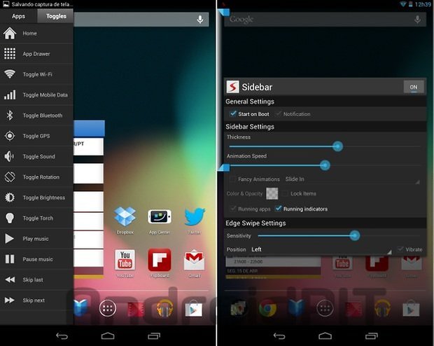Sidebar Android configuracoes