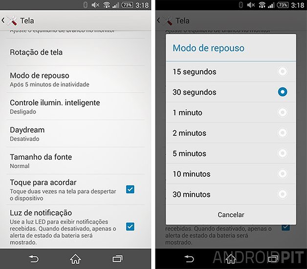 bateria economia tela modo repouso