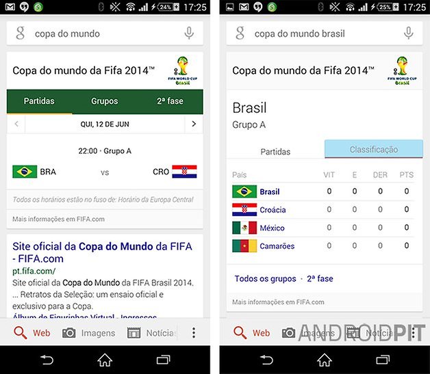 Google Now copa do mundo tempo real