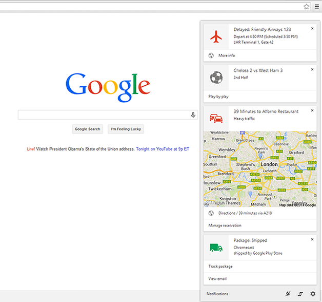 Google now chrome