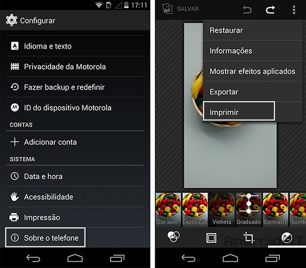 Moto G Android kitkat impressora
