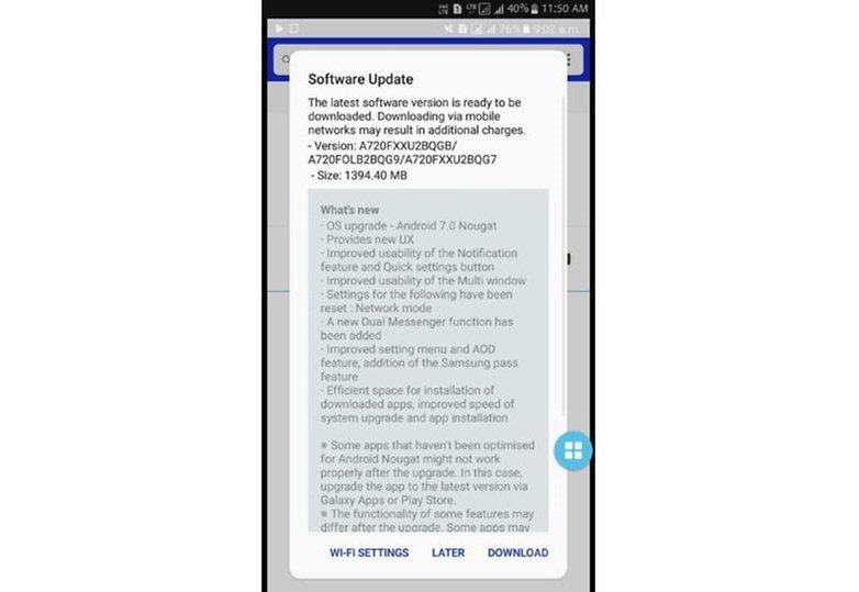 galaxy a7 2017 nougat