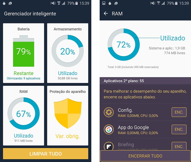 galaxy s6 ram gerenciamento app