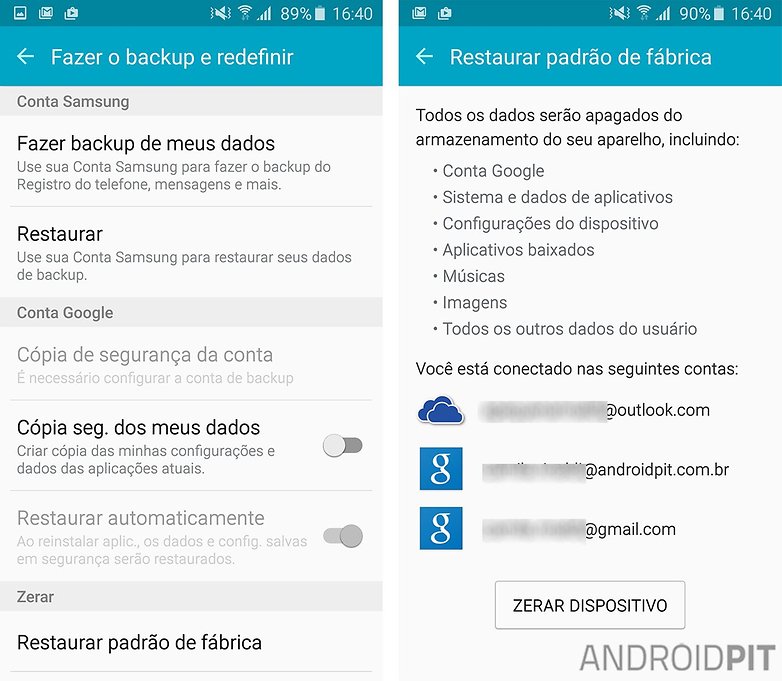 redefinir padroes fabrica android