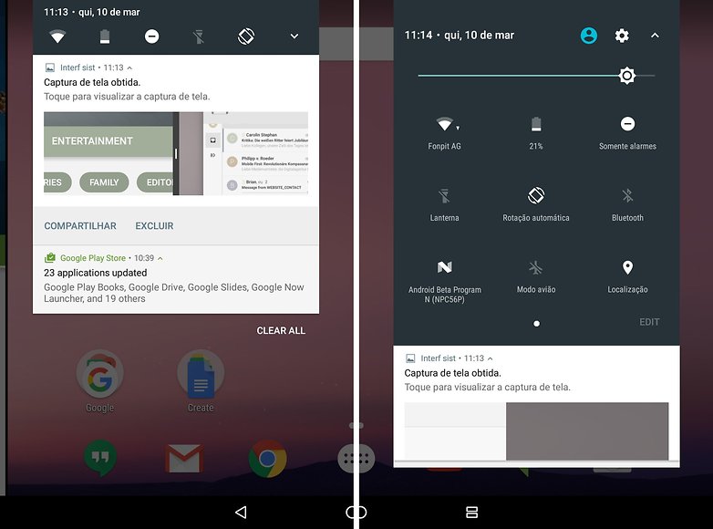android n barra notificacoes atalhos rapidos