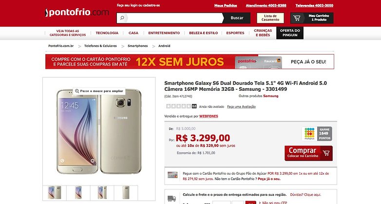 ponto frio galaxy s6 dual
