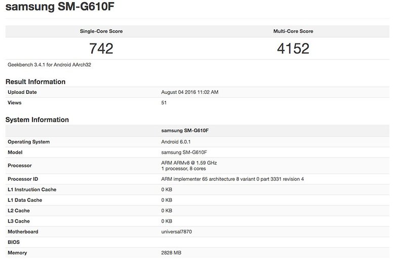 benchmark galaxy on7 2016