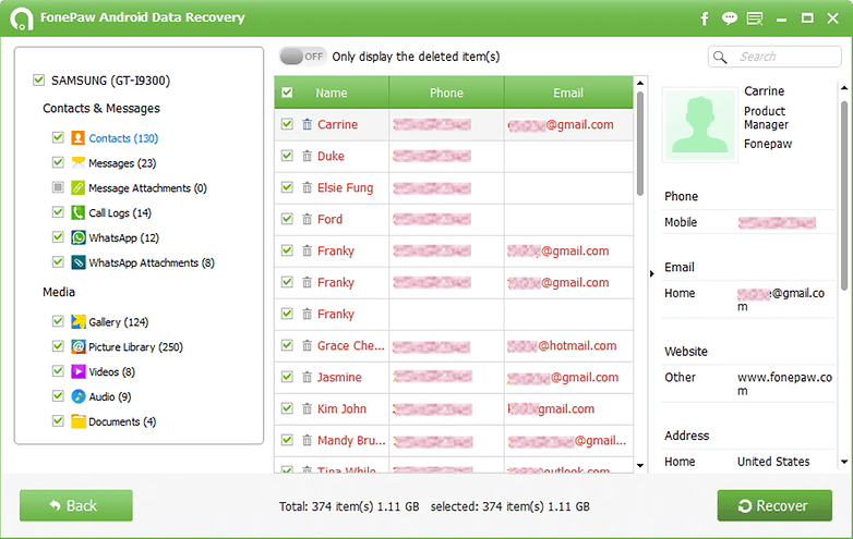recover lost contacts from android