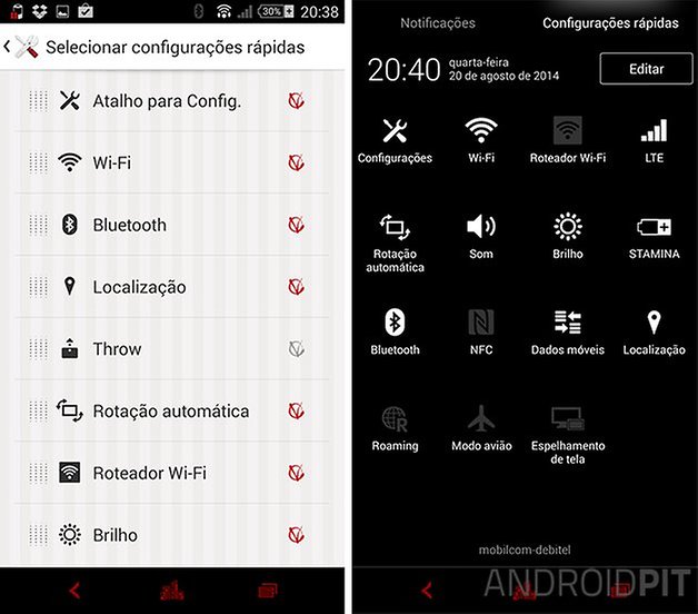 xperia z2 configuracoes rapidas