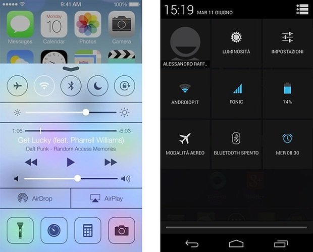 ios android control center quick settings