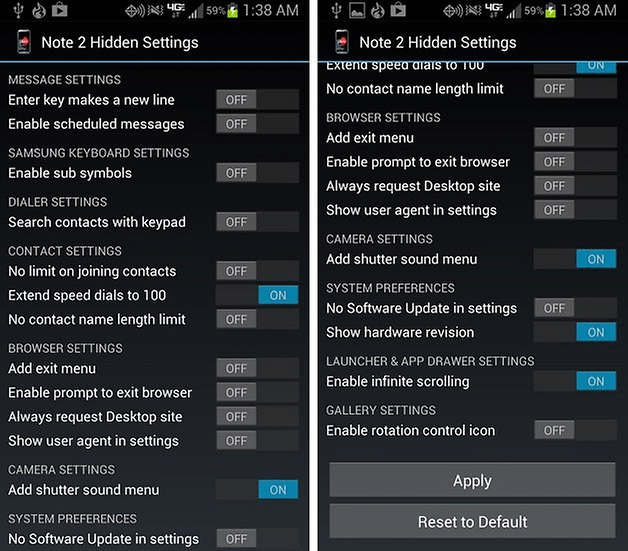 note 2 hidden settings