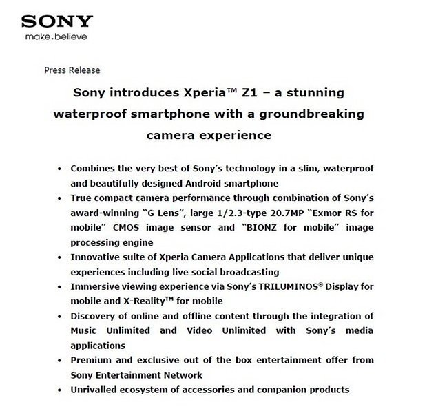 sony z1 press