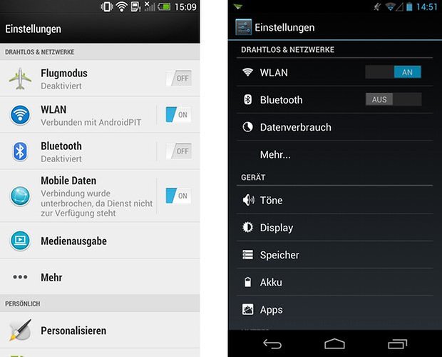 sense android einstellungen