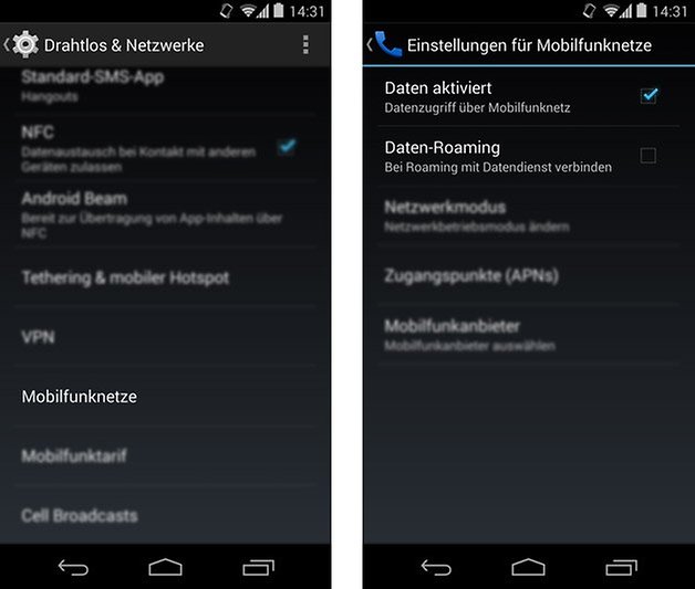 android einstellungen daten roaming
