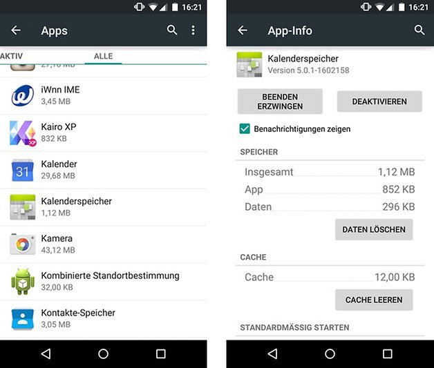 android kalenderspeicher leeren