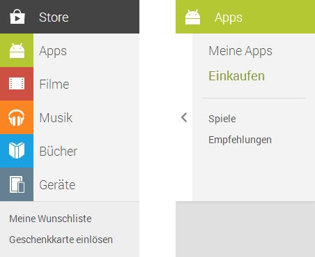 google play store menus