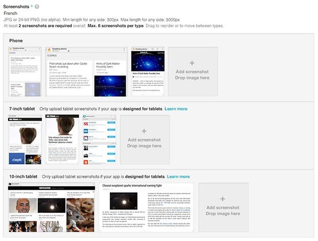 google play tablet screenshots upload
