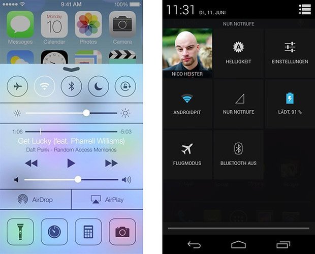 ios android control center quick settings