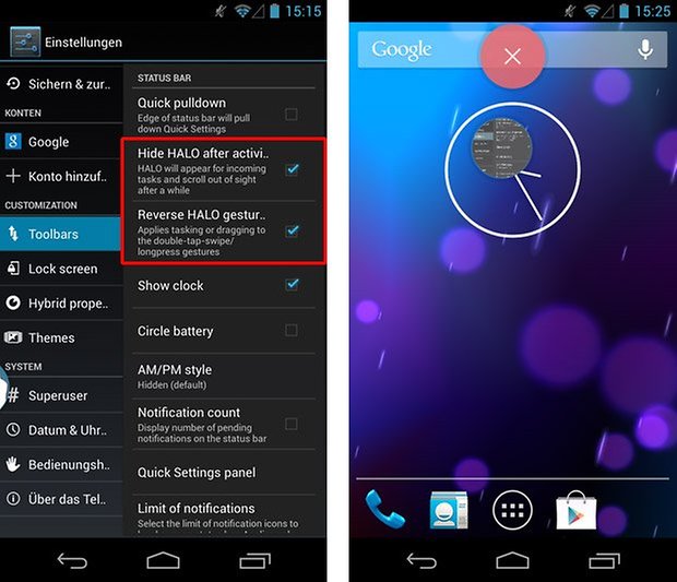 paranoid android halo einstellungen