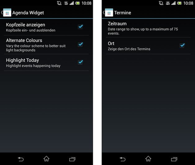 today agenda widget einstellungen
