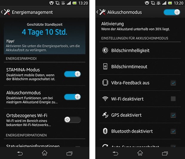 xperia z akkuschonmodus