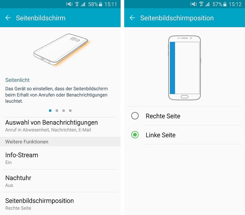 samsung galaxy s6 edge seitenbildschirm position