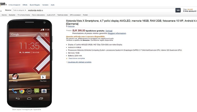 Moto X disponibile al preordine su Amazon.it