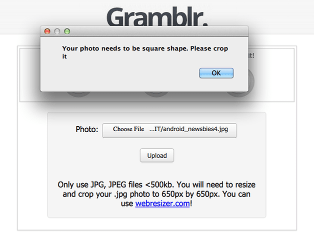 gramblr test instagram pc error