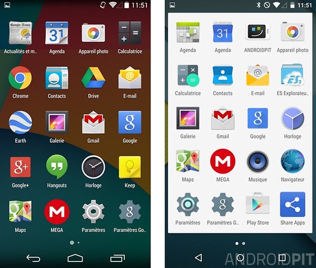 comparatif android 5 0 lollipop kitkat 4 4 tiroir applications