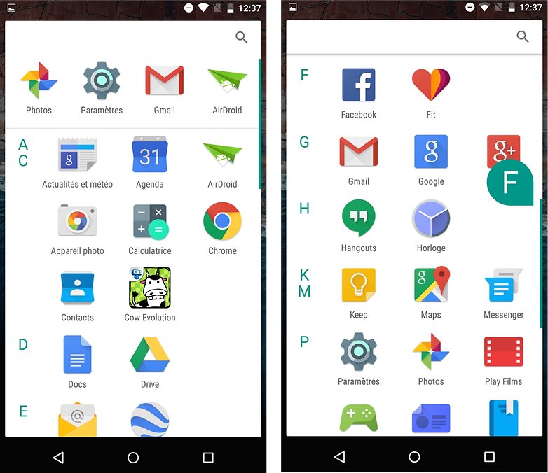 comparatif android m vs android lollipop tiroir applications