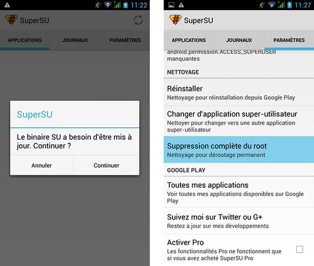 enlever root android superSU 1