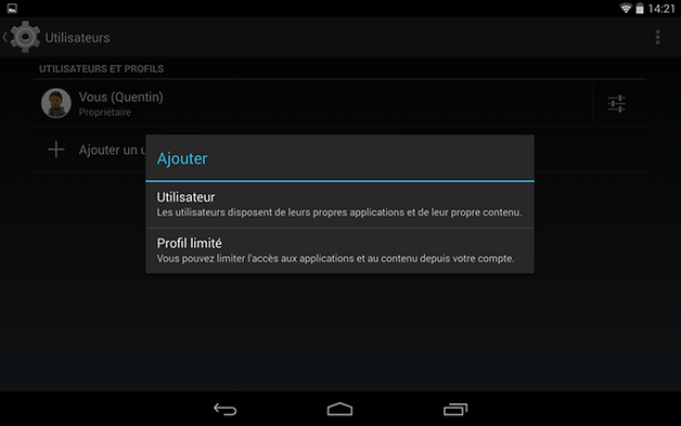 multi utilisateur android type compte