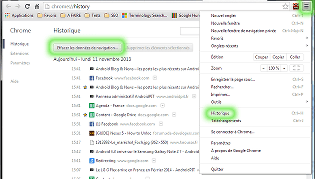 supprimer historique chrome google android 4