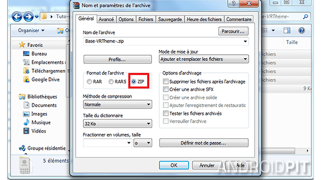 vrtheme selection ajouter formatzip