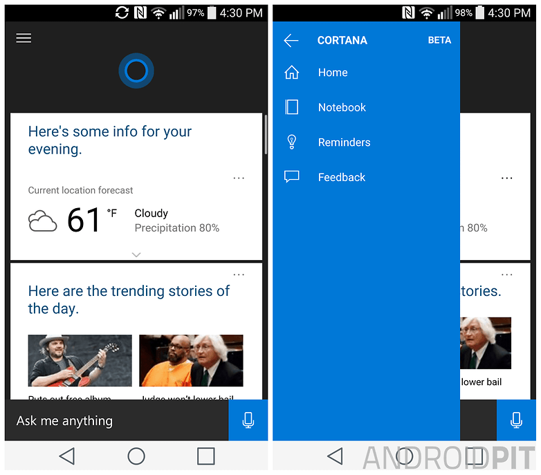 cortana cards menu ENG