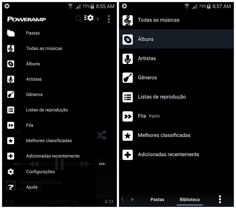 poweramp menus