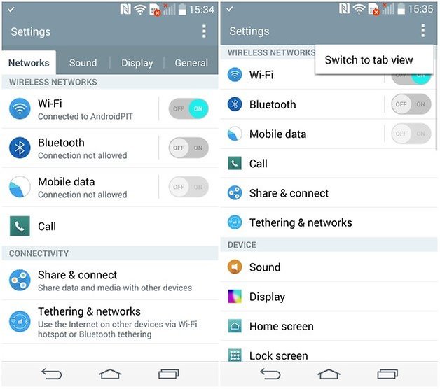 lg g3 recent menu