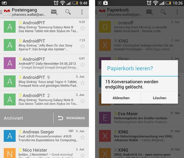 gmail update papierkorb