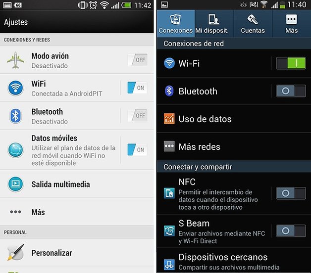 comparacion sense touchwiz ajustes