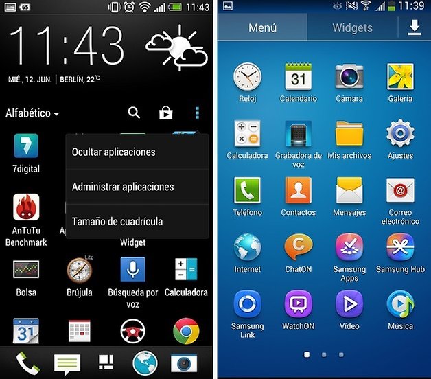 comparacion sense touchwiz panel aplicaciones