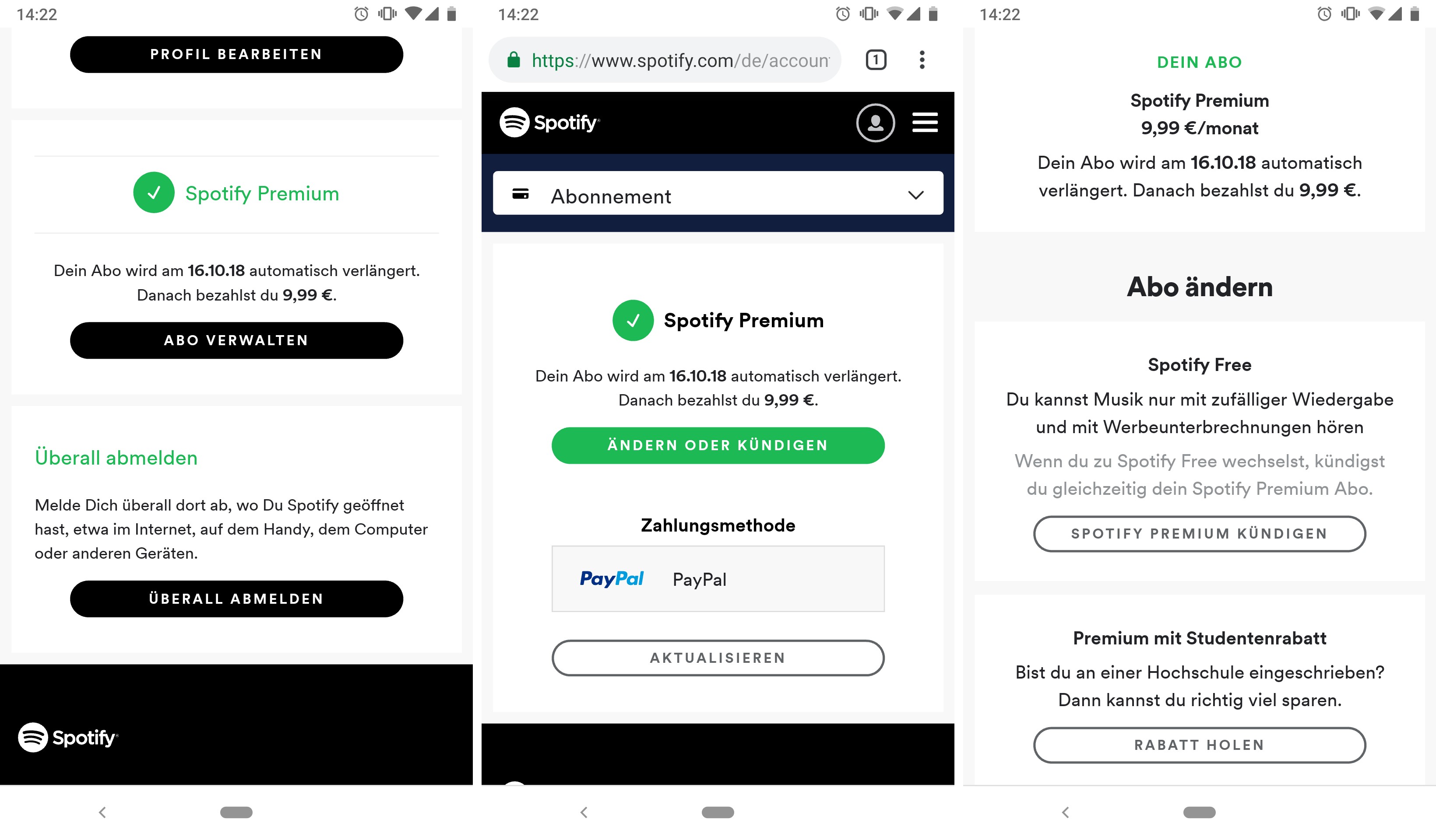 cancel spotify premium in app